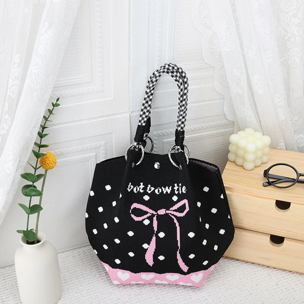 Braided-Handle Bucket Bags — Bow — Black