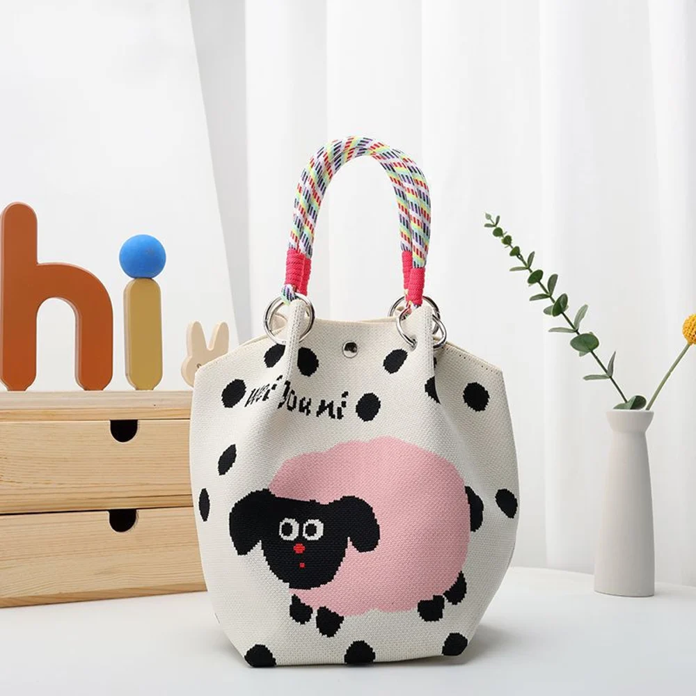 Braided-Handle Bucket Bags — Graphic — Pink