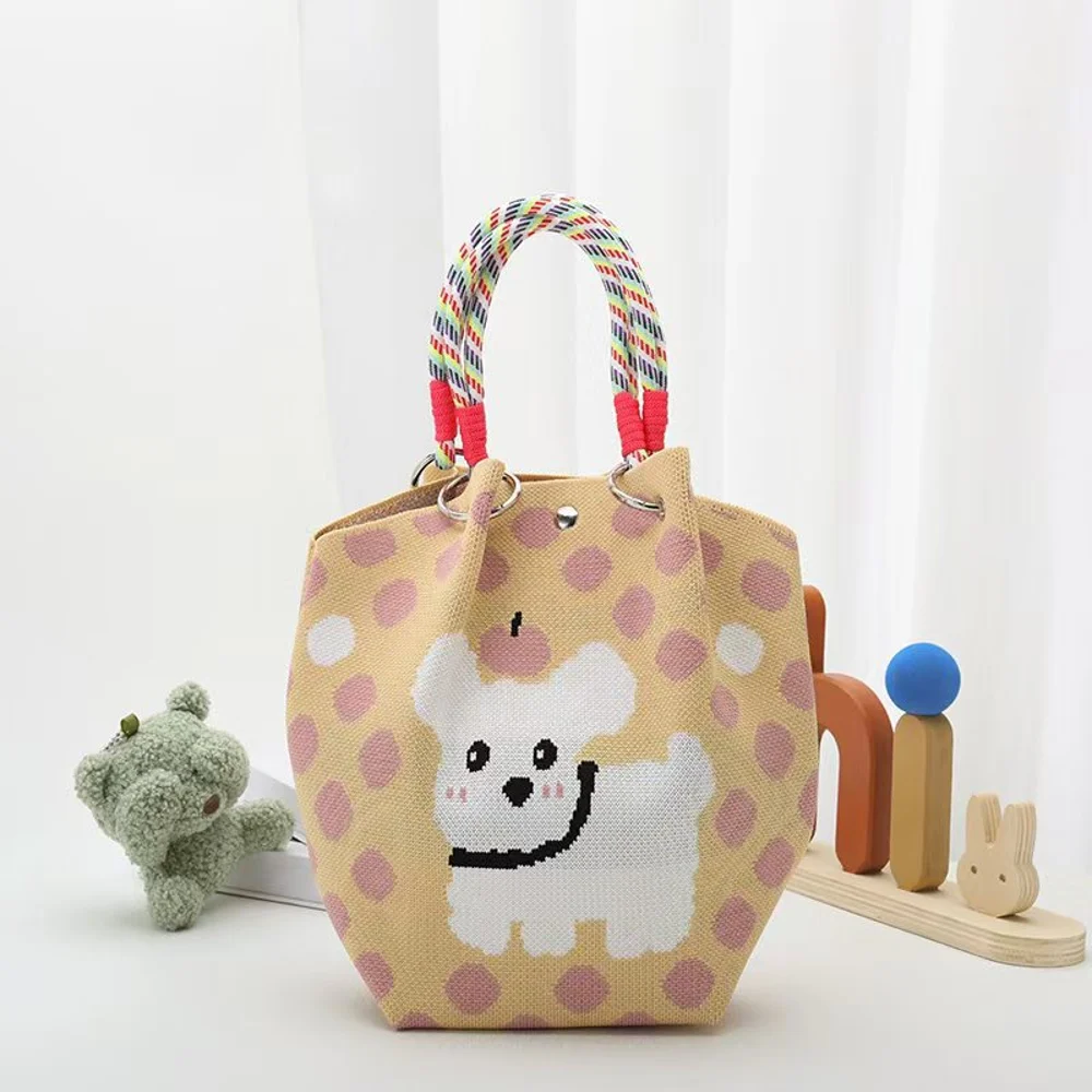 Braided-Handle Bucket Bags — Dog — Yellow