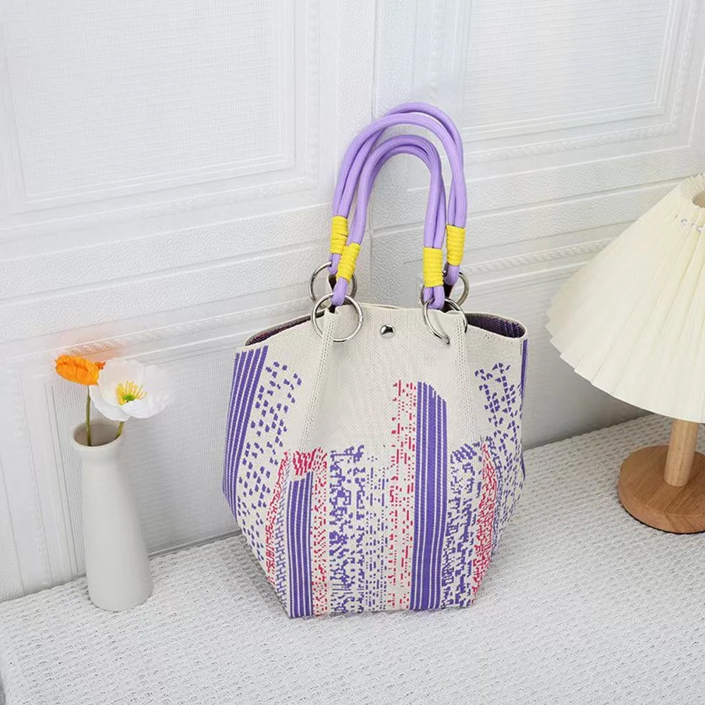 Braided-Handle Bucket Bags — Dot — Purple