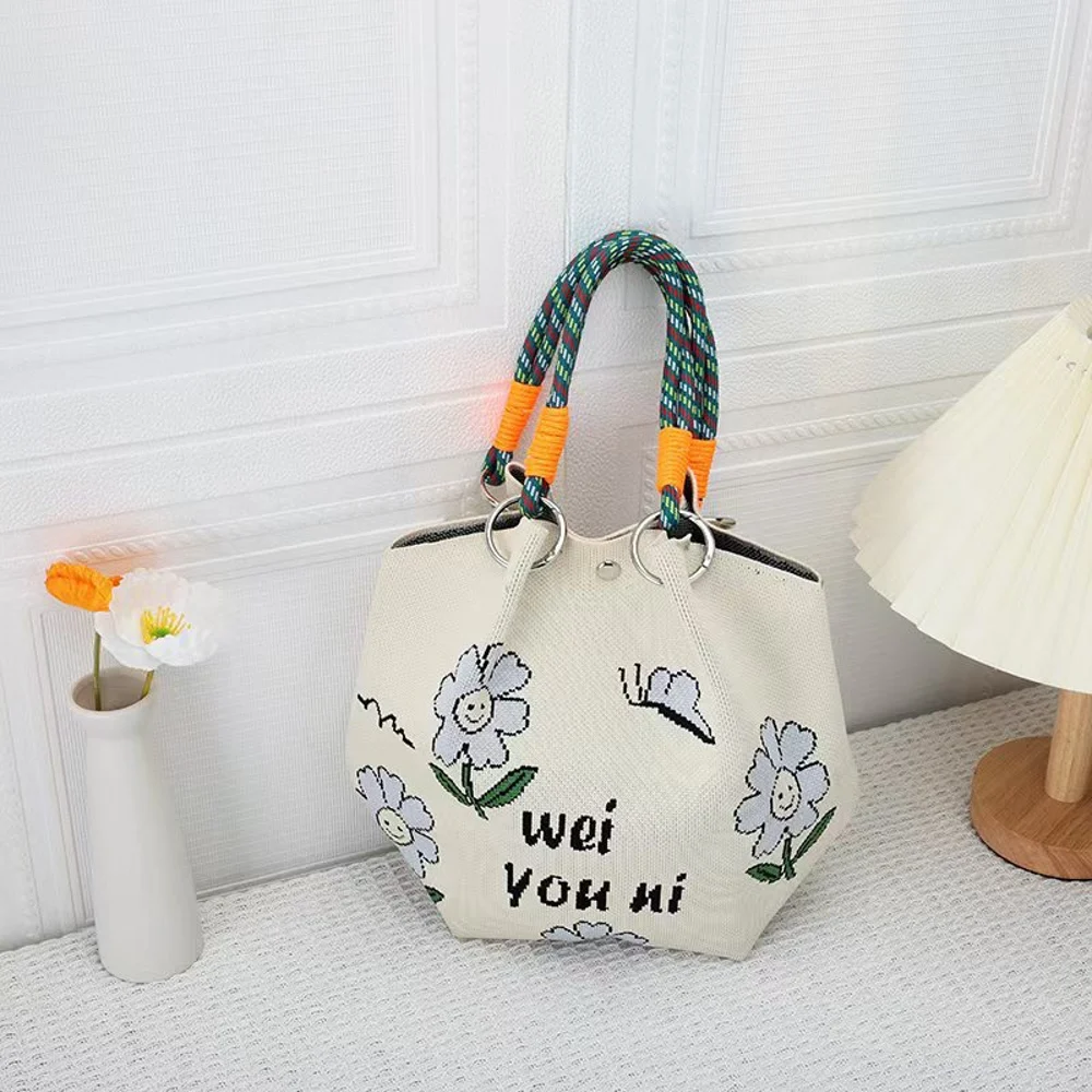 Braided-Handle Bucket Bags — Floral