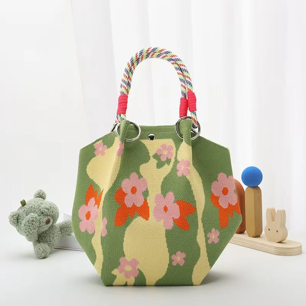 Braided-Handle Bucket Bags — Floral — Yellow