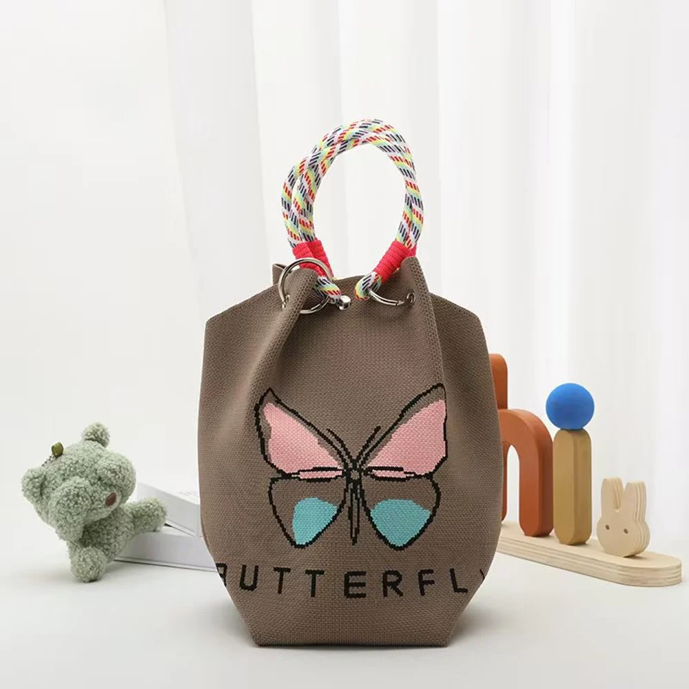 Braided-Handle Bucket Bags — Butterfly — Brown