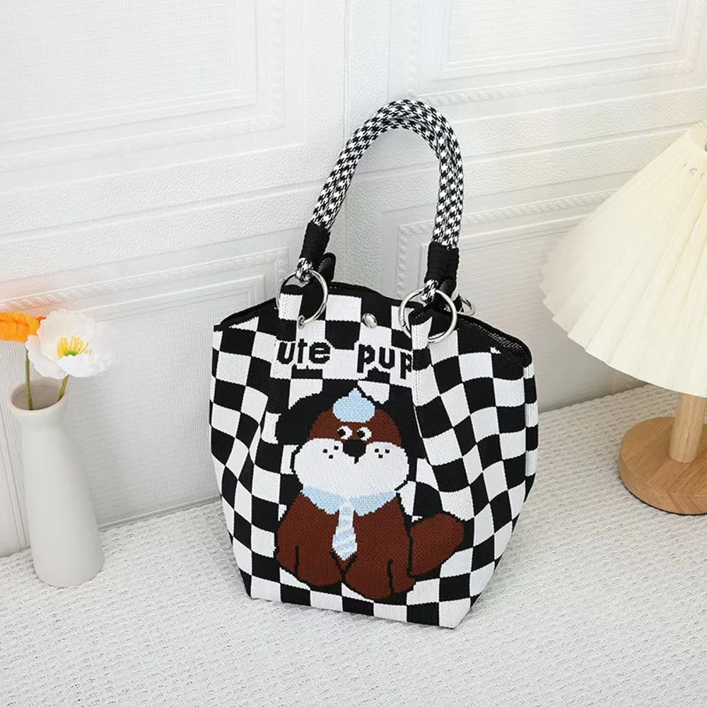 Braided-Handle Bucket Bags — Checkerboard