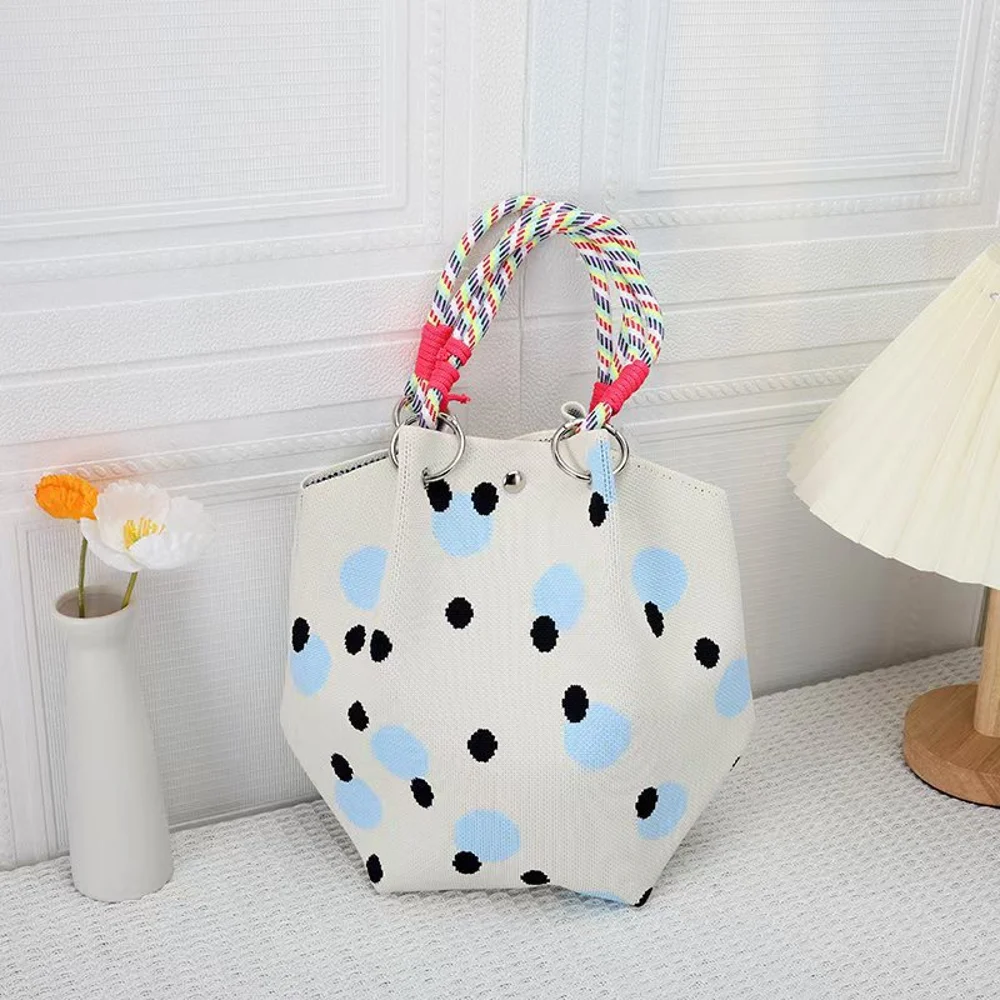 Braided-Handle Bucket Bags — Dot — Blue