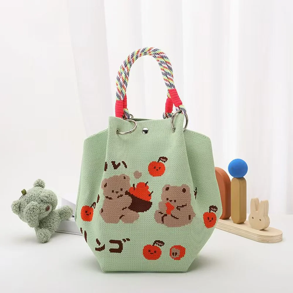 Braided-Handle Bucket Bags — Bear — Green