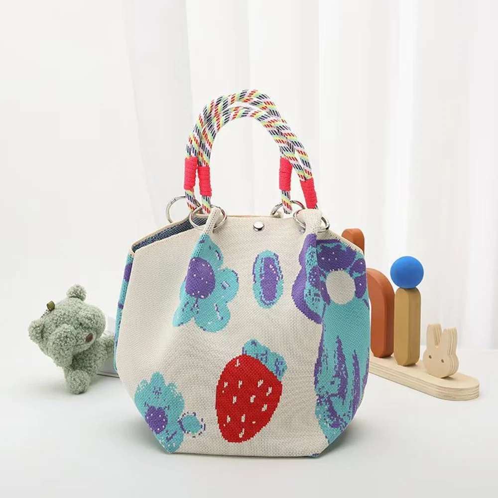 Braided-Handle Bucket Bags — Strawberry