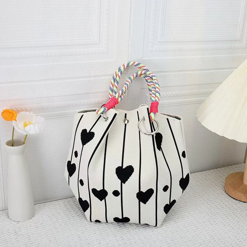 Braided-Handle Bucket Bags — Vertical Stripe