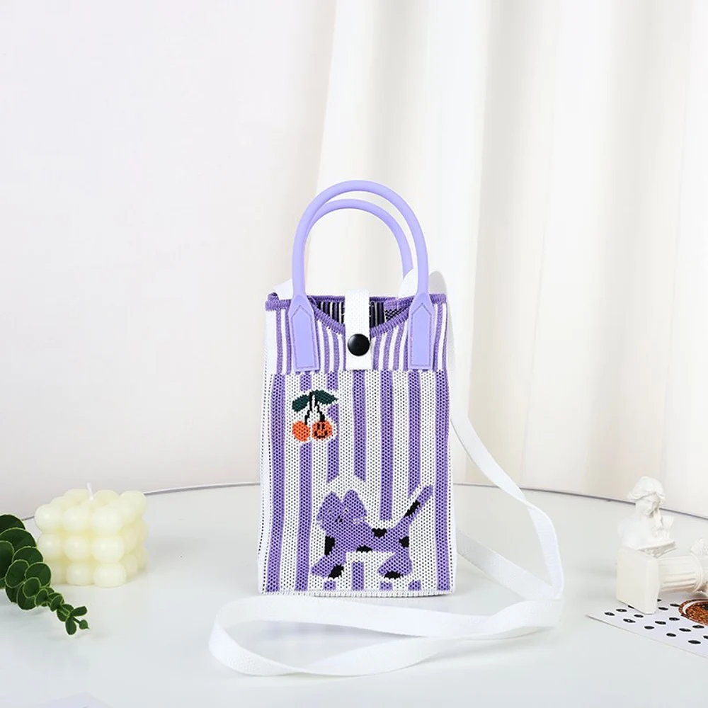 Tab-Closure Phone Totes — Vertical Stripe — Purple