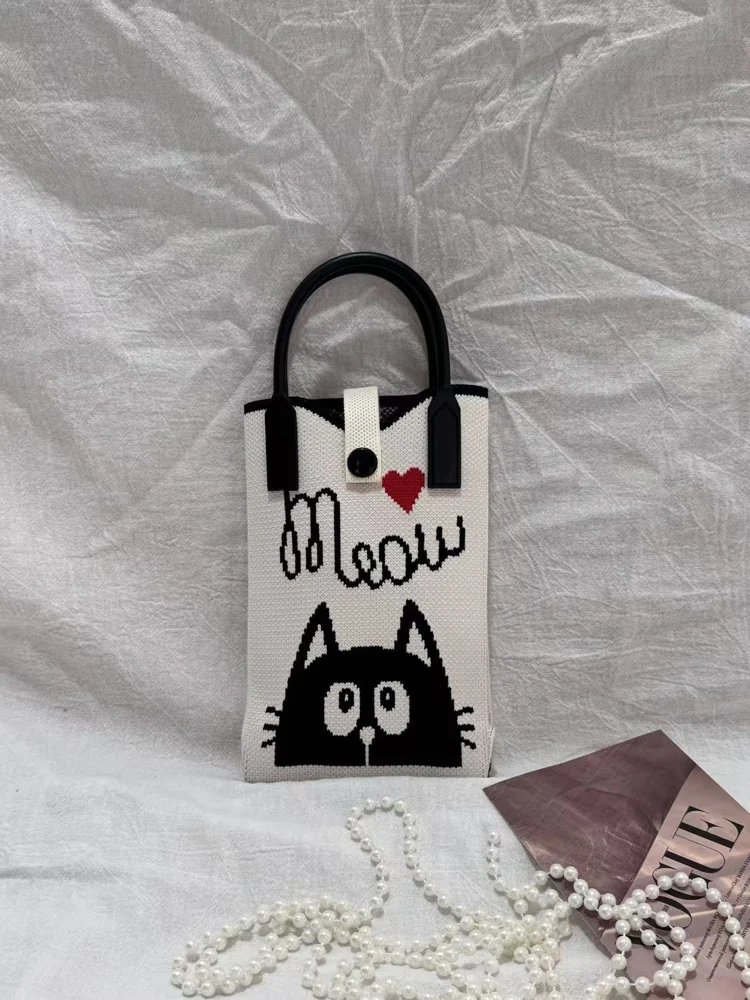 Tab-Closure Phone Totes — Cat — Black
