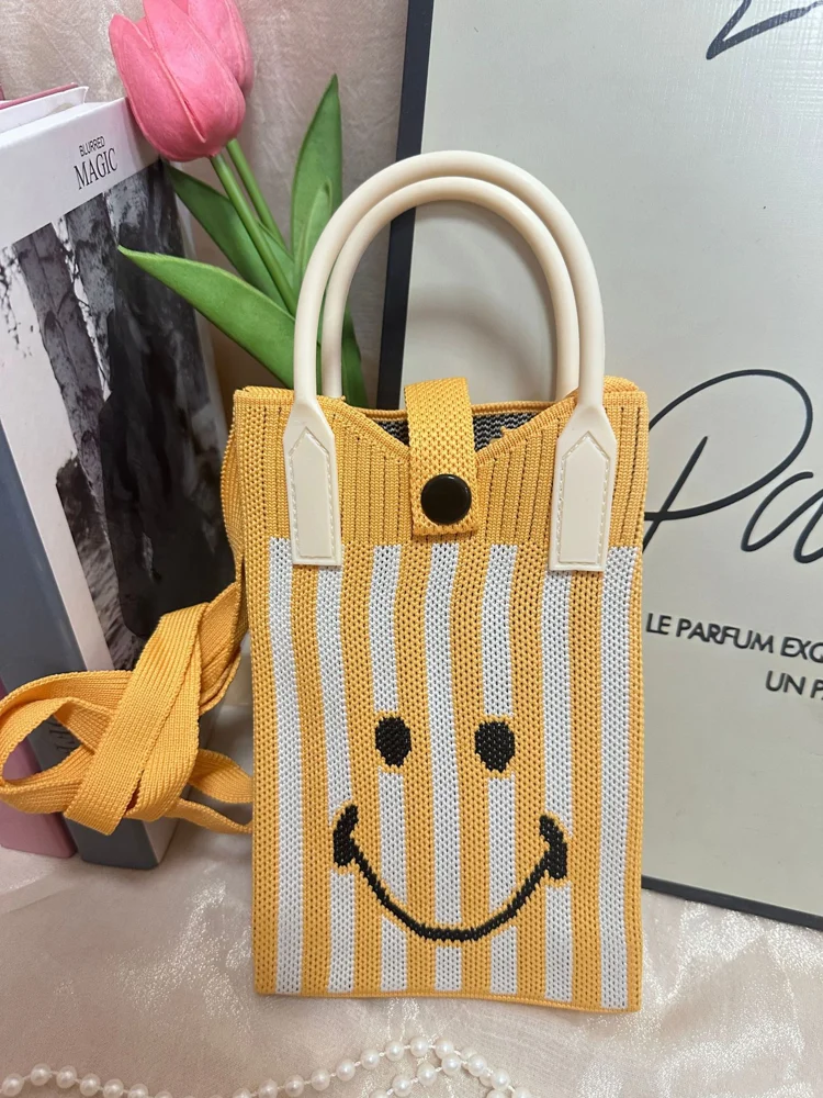 Tab-Closure Phone Totes — Vertical Stripe — Yellow