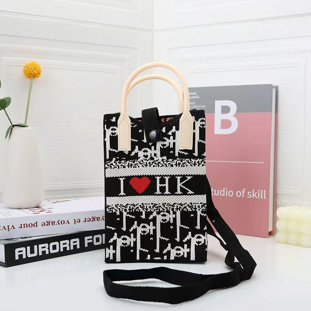 Tab-Closure Phone Totes — Graphic — Black