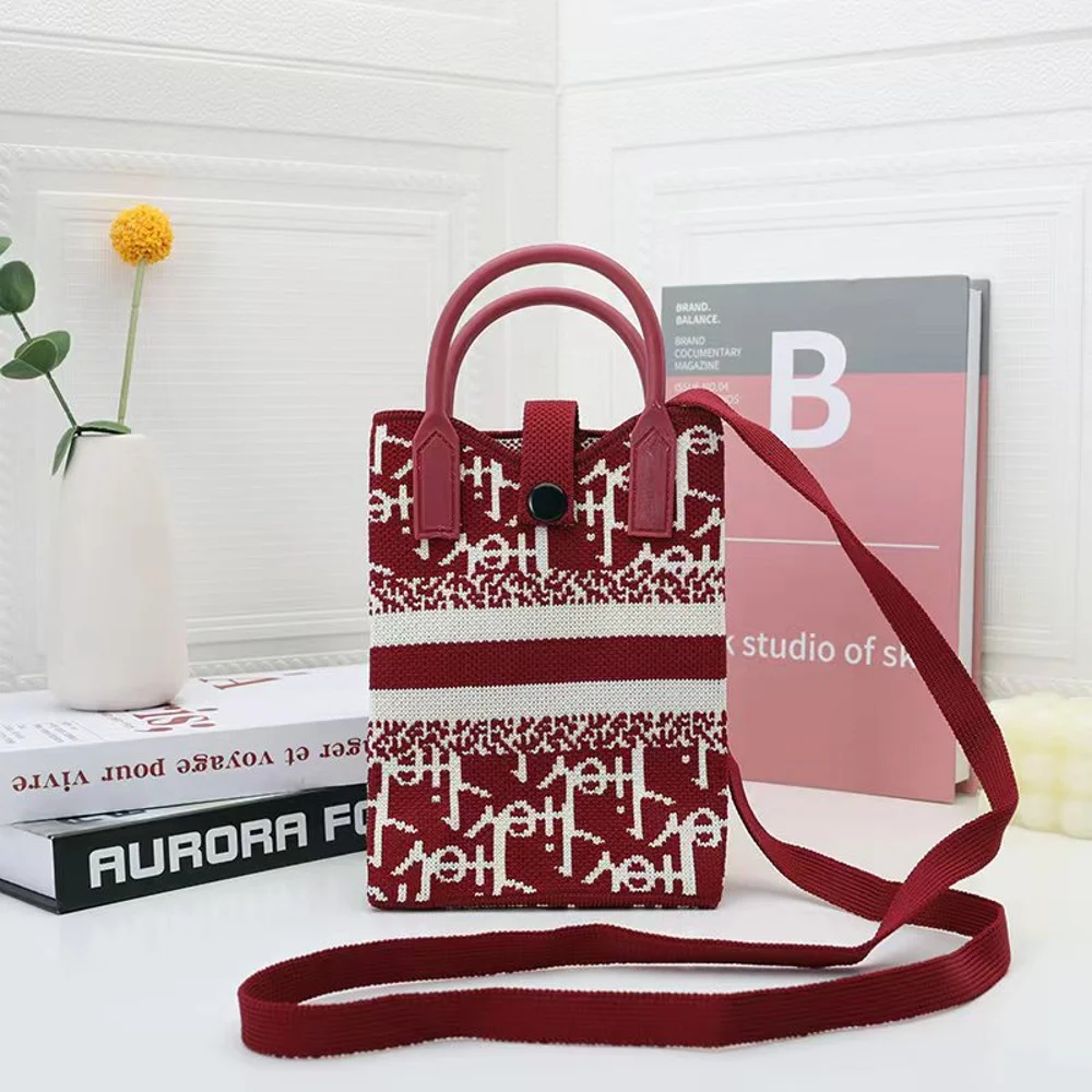 Tab-Closure Phone Totes — Graphic — Burgundy