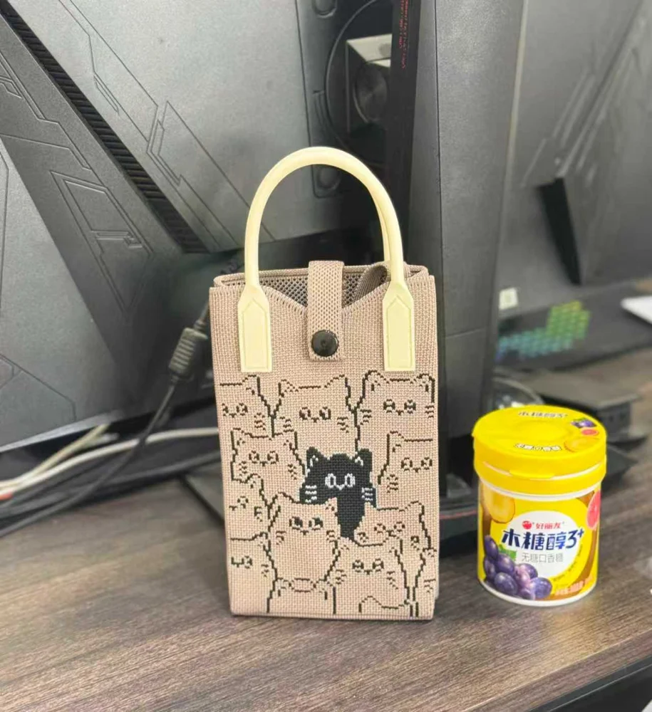 Tab-Closure Phone Totes — Cat — Brown