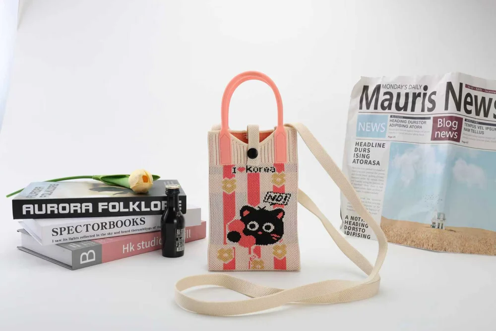 Tab-Closure Phone Totes — Cat — Pink