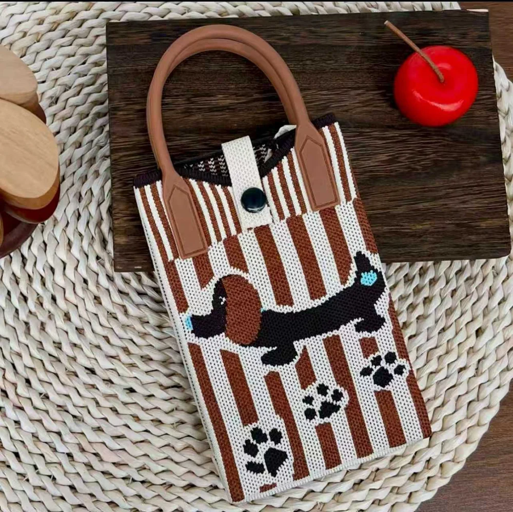 Tab-Closure Phone Totes — Dog — Brown