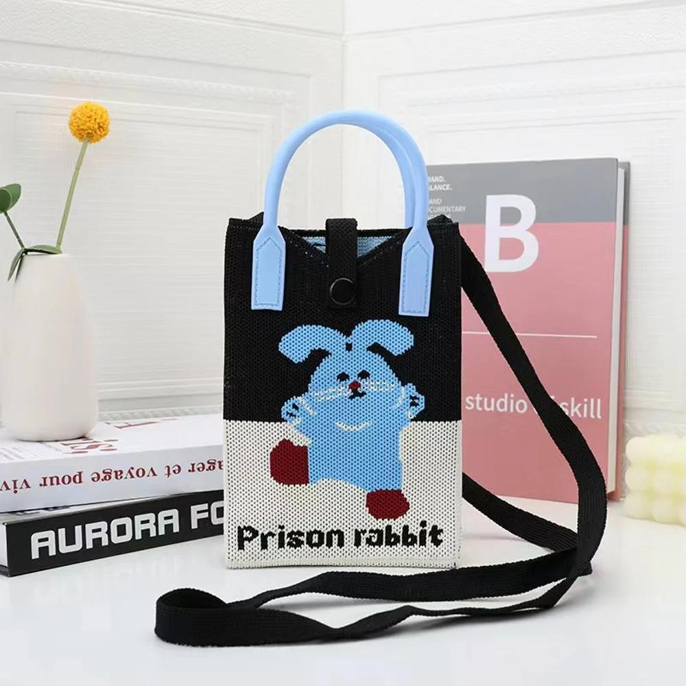 Tab-Closure Phone Totes — Rabbit — Black / White