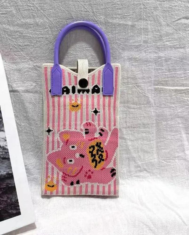 Tab-Closure Phone Totes — Vertical Stripe — Pink