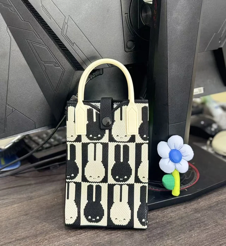 Tab-Closure Phone Totes — Rabbit — Black / White