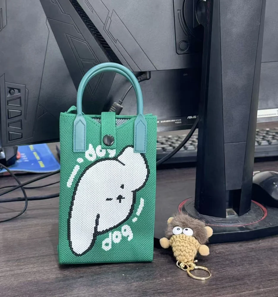 Tab-Closure Phone Totes — Dog — White