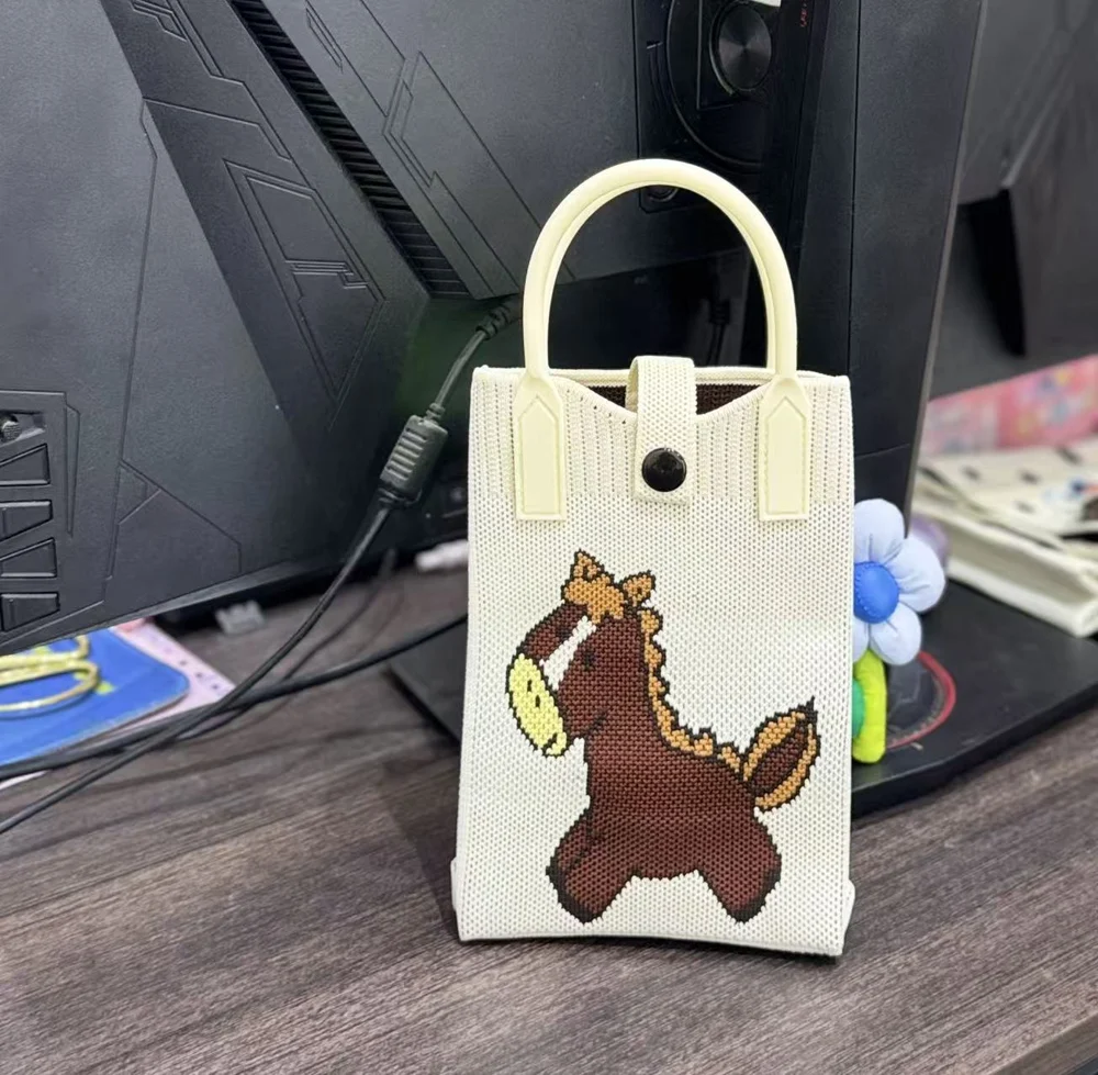 Tab-Closure Phone Totes — Graphic — Cream