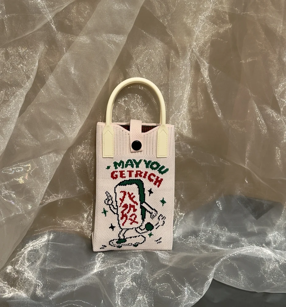 Tab-Closure Phone Totes — Graphic — Cream