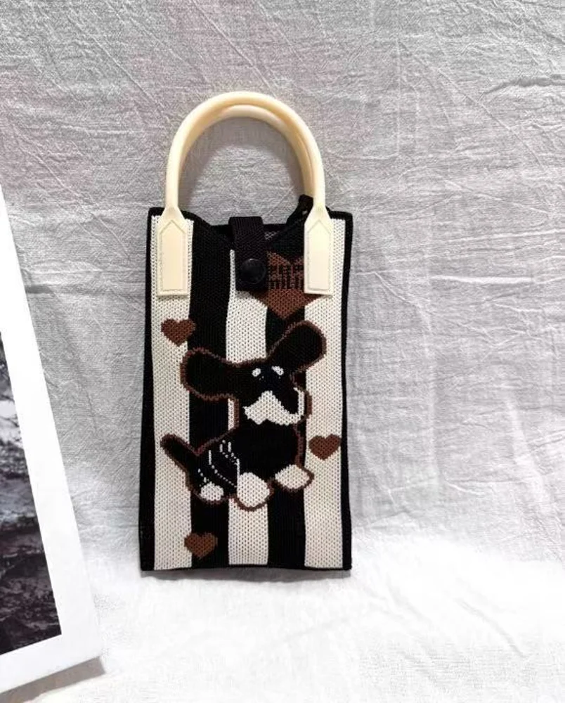 Tab-Closure Phone Totes — Vertical Stripe — Black / White