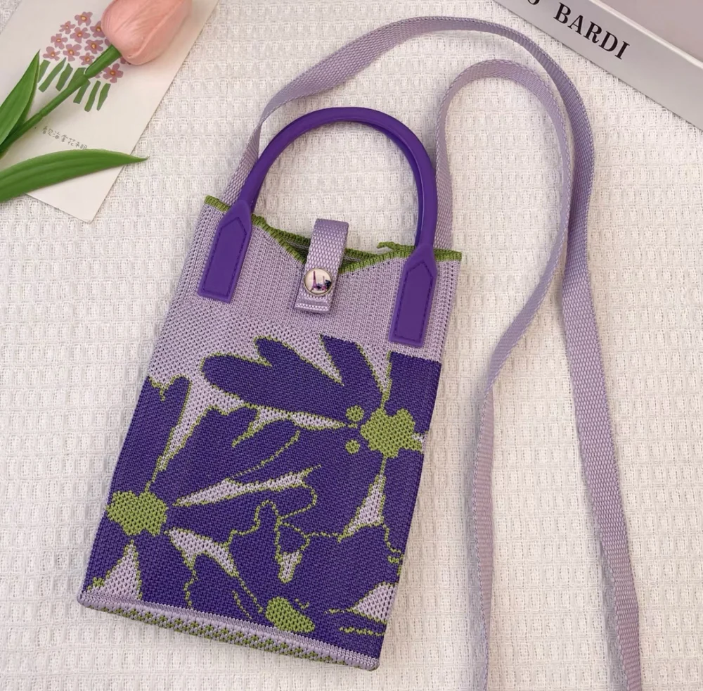 Tab-Closure Phone Totes — Floral — Purple