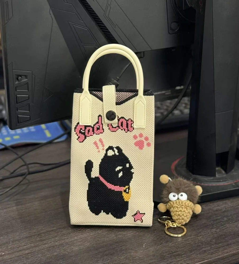 Tab-Closure Phone Totes — Cat — Black