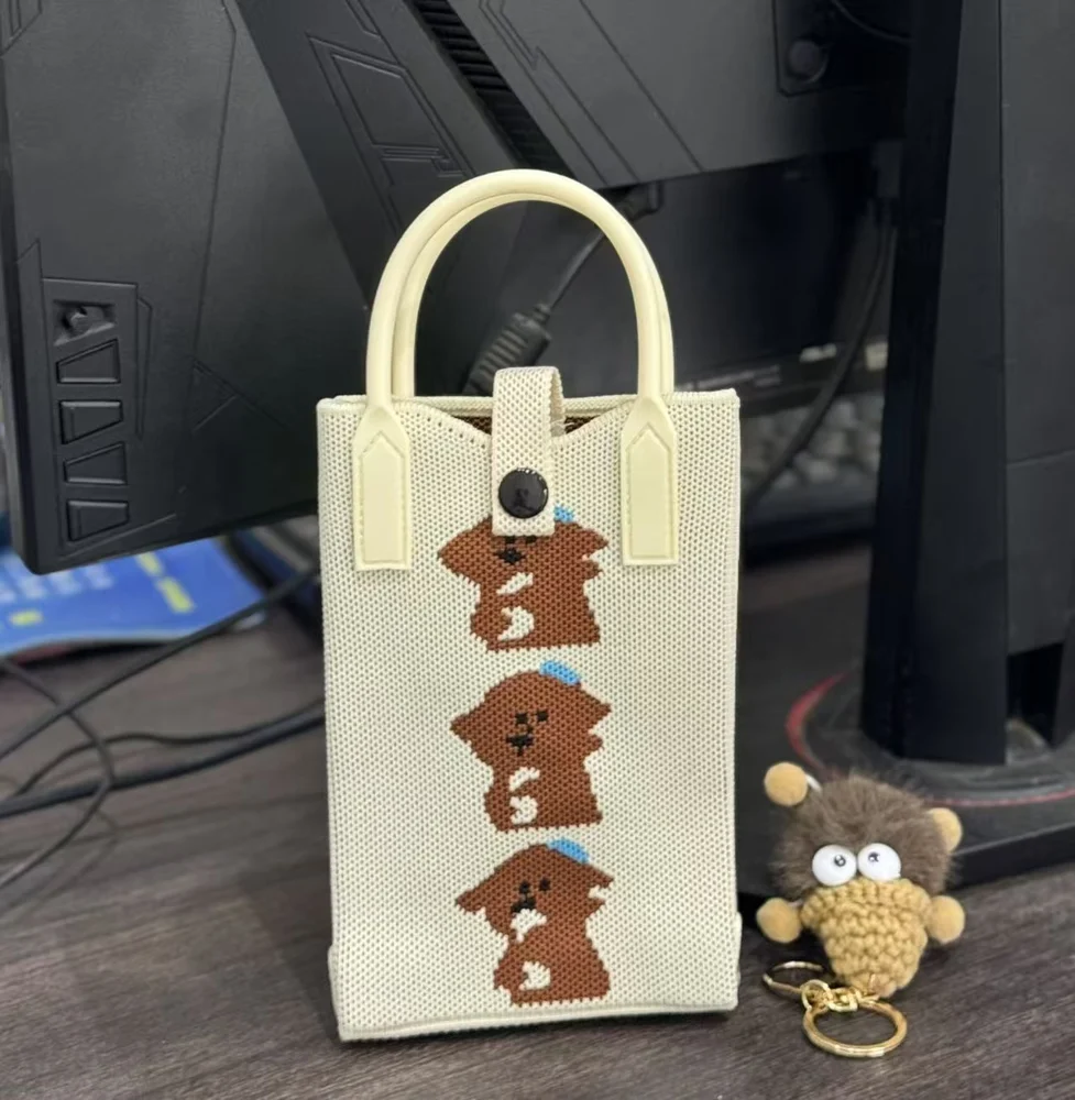 Tab-Closure Phone Totes — Bear — Cream