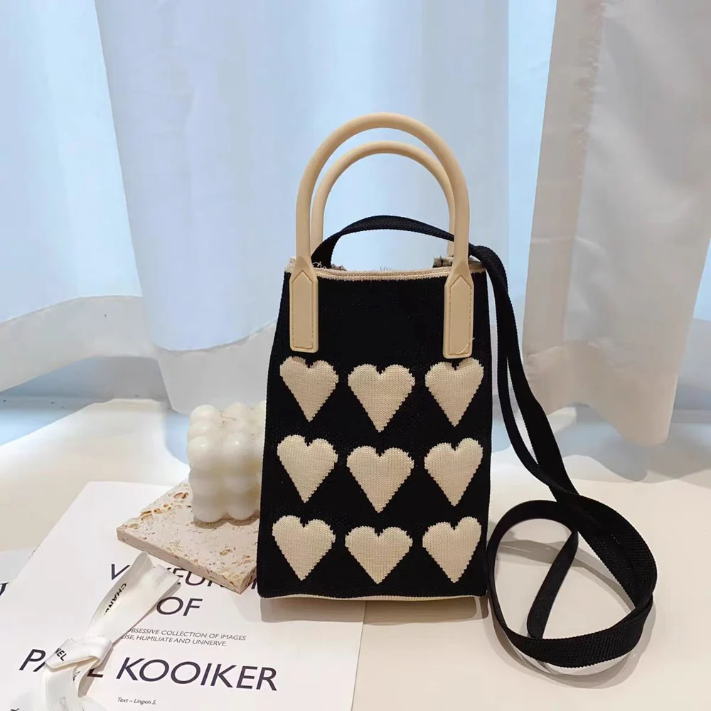 Tab-Closure Phone Totes — Heart — Black
