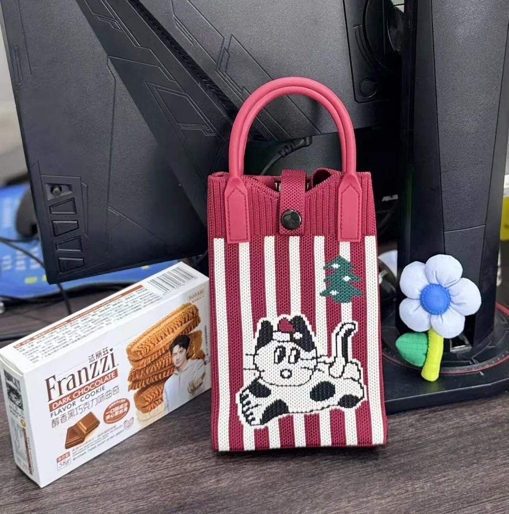 Tab-Closure Phone Totes — Vertical Stripe — Burgundy
