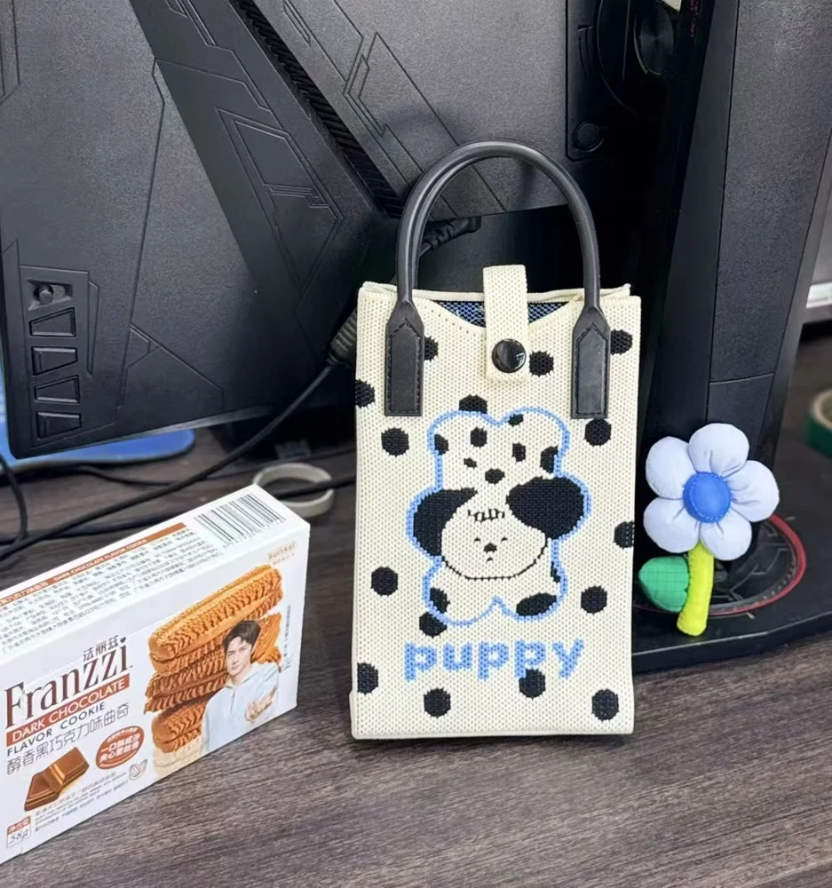 Tab-Closure Phone Totes — Dog — Cream