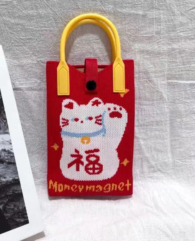 Tab-Closure Phone Totes — Cat — Red