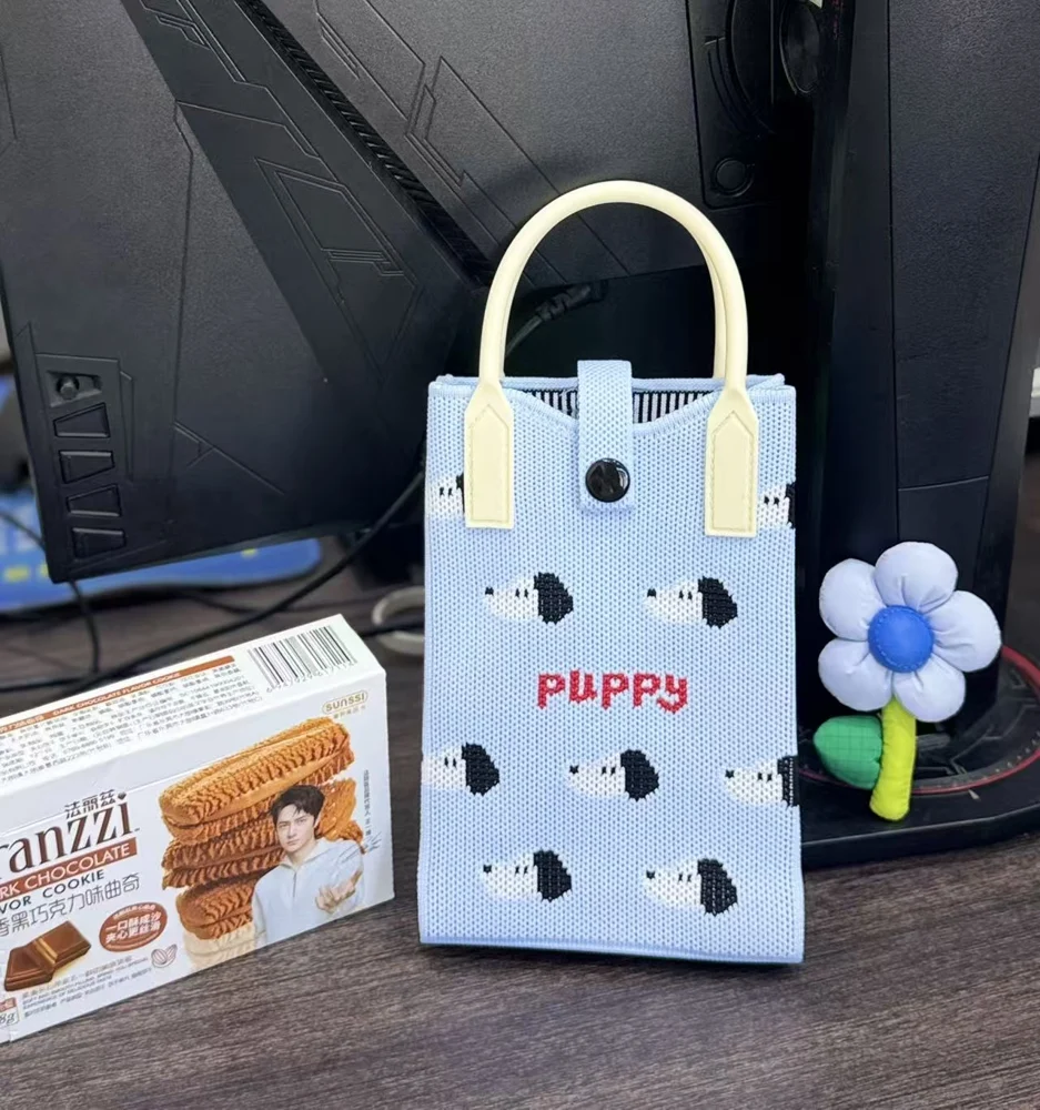 Tab-Closure Phone Totes — Dog — Blue