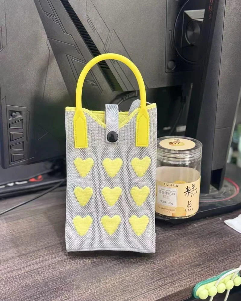 Tab-Closure Phone Totes — Heart — Yellow