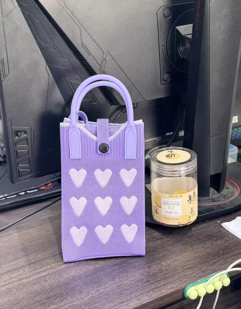 Tab-Closure Phone Totes — Heart — Purple