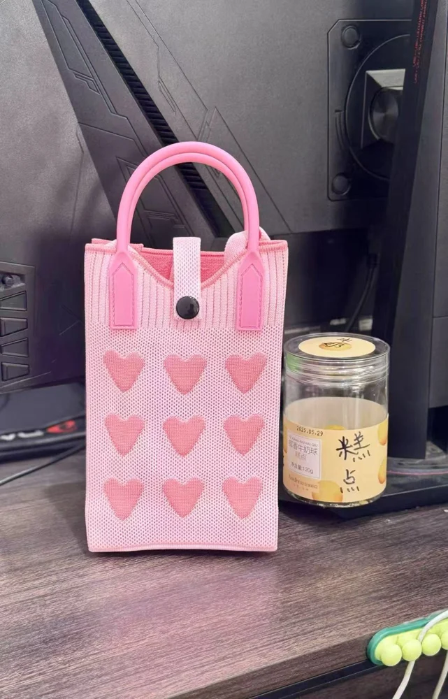 Tab-Closure Phone Totes — Heart — Pink