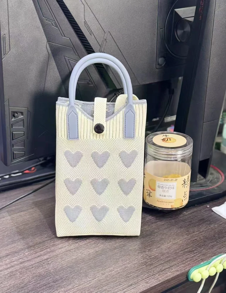 Tab-Closure Phone Totes — Heart — Cream