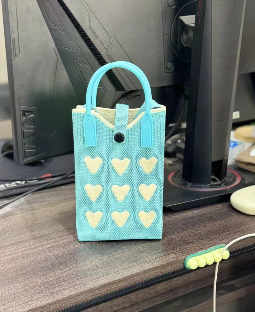 Tab-Closure Phone Totes — Heart — Blue
