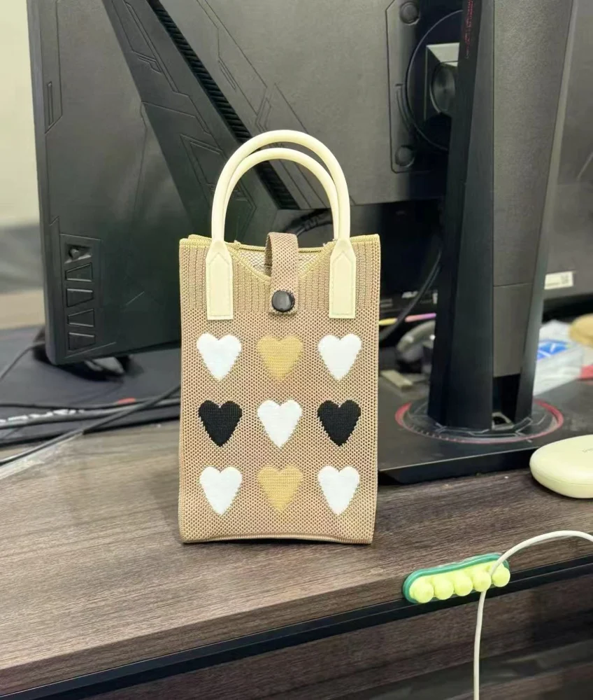 Tab-Closure Phone Totes — Heart — Black / White