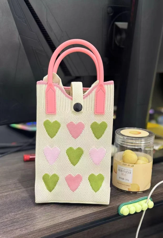 Tab-Closure Phone Totes — Heart — Pink