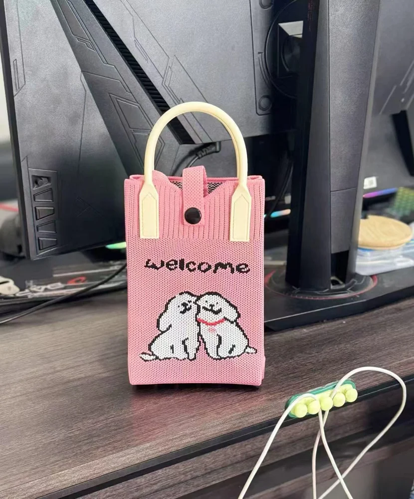 Tab-Closure Phone Totes — Dog — Pink