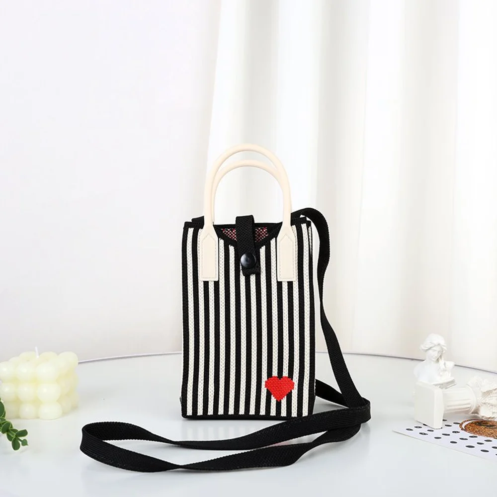 Tab-Closure Phone Totes — Vertical Stripe — Black