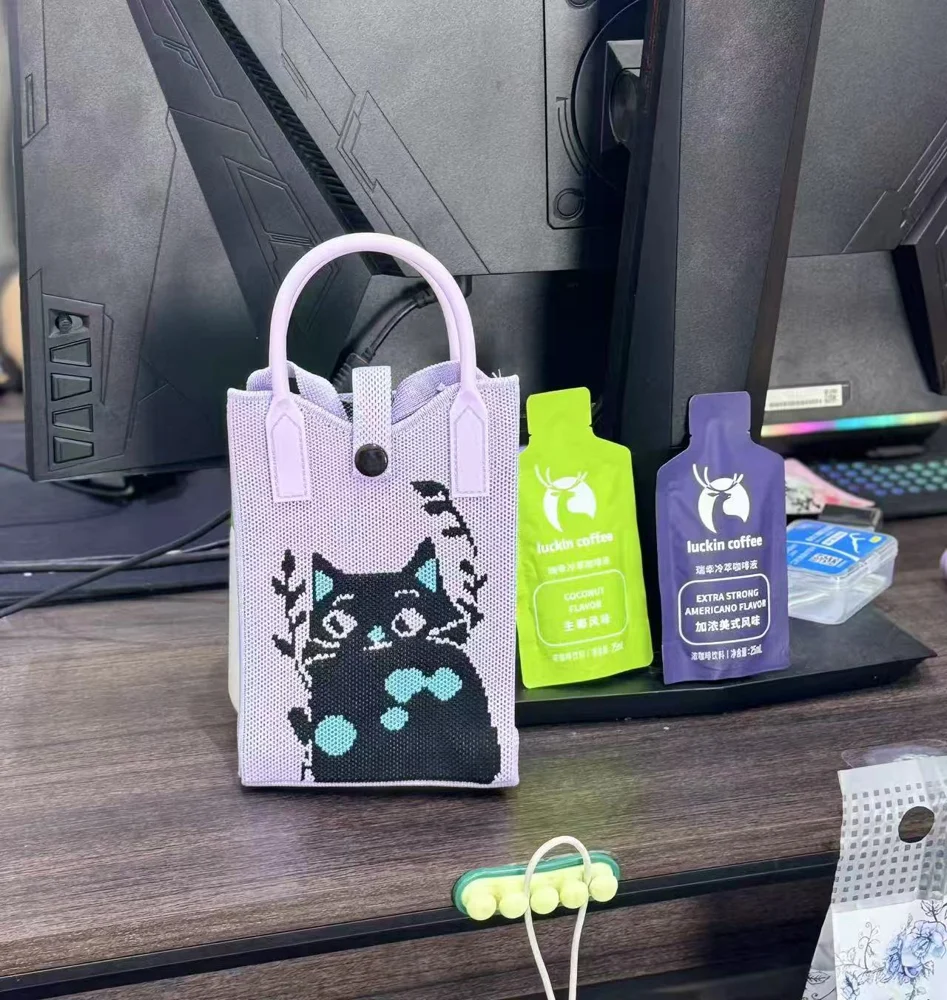 Tab-Closure Phone Totes — Cat — Purple
