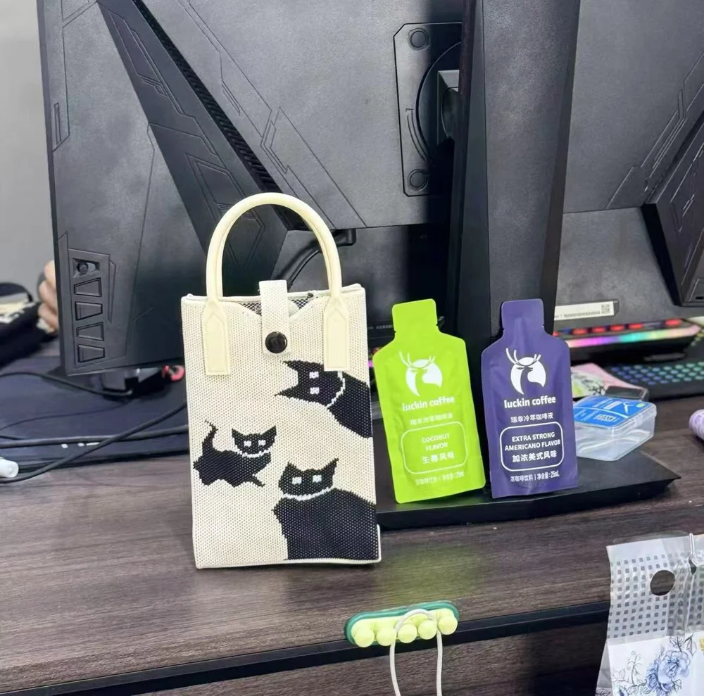 Tab-Closure Phone Totes — Cat