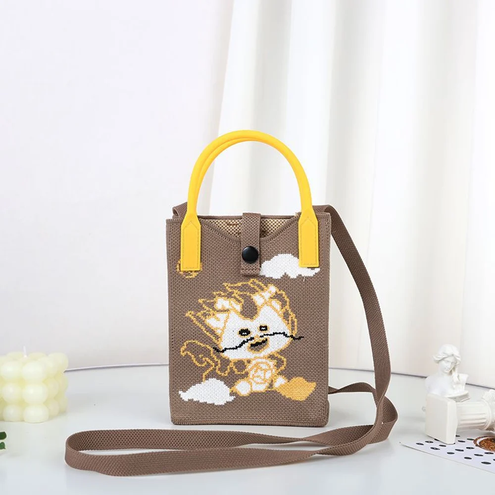 Tab-Closure Phone Totes — Graphic — Brown