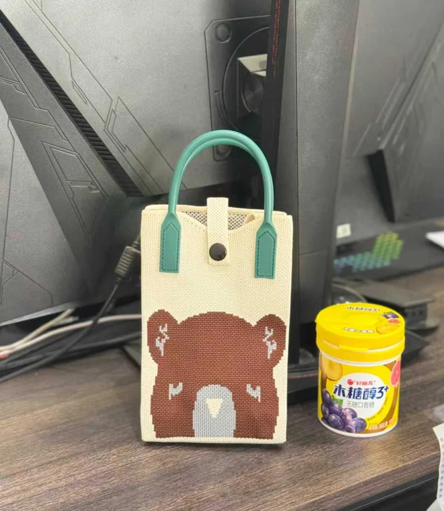 Tab-Closure Phone Totes — Graphic — Brown