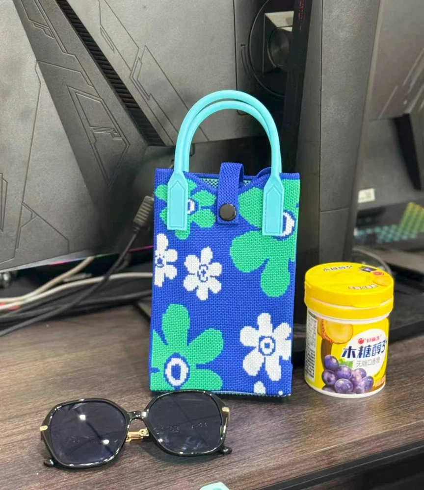 Tab-Closure Phone Totes — Floral — Blue