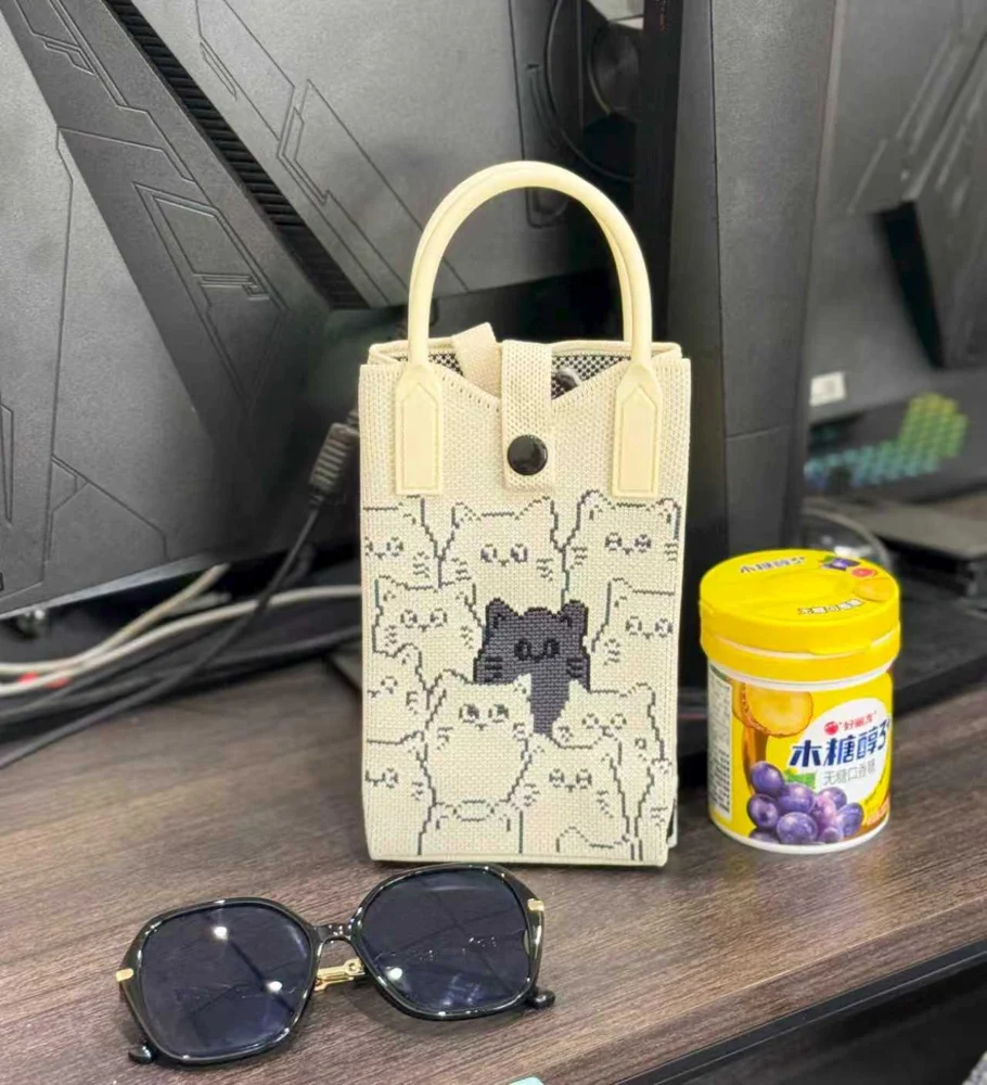 Tab-Closure Phone Totes — Cat — Cream